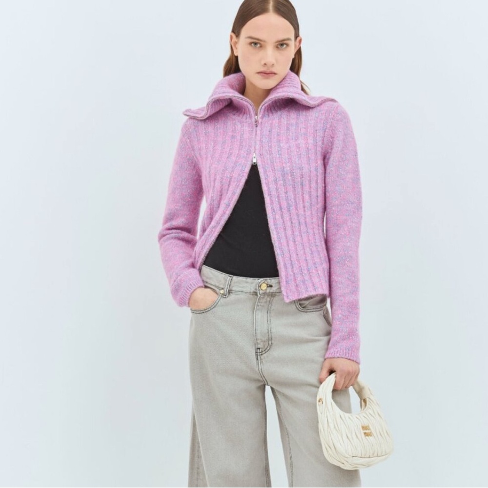 NWOT Ganni Pink Ribbed Cardigan